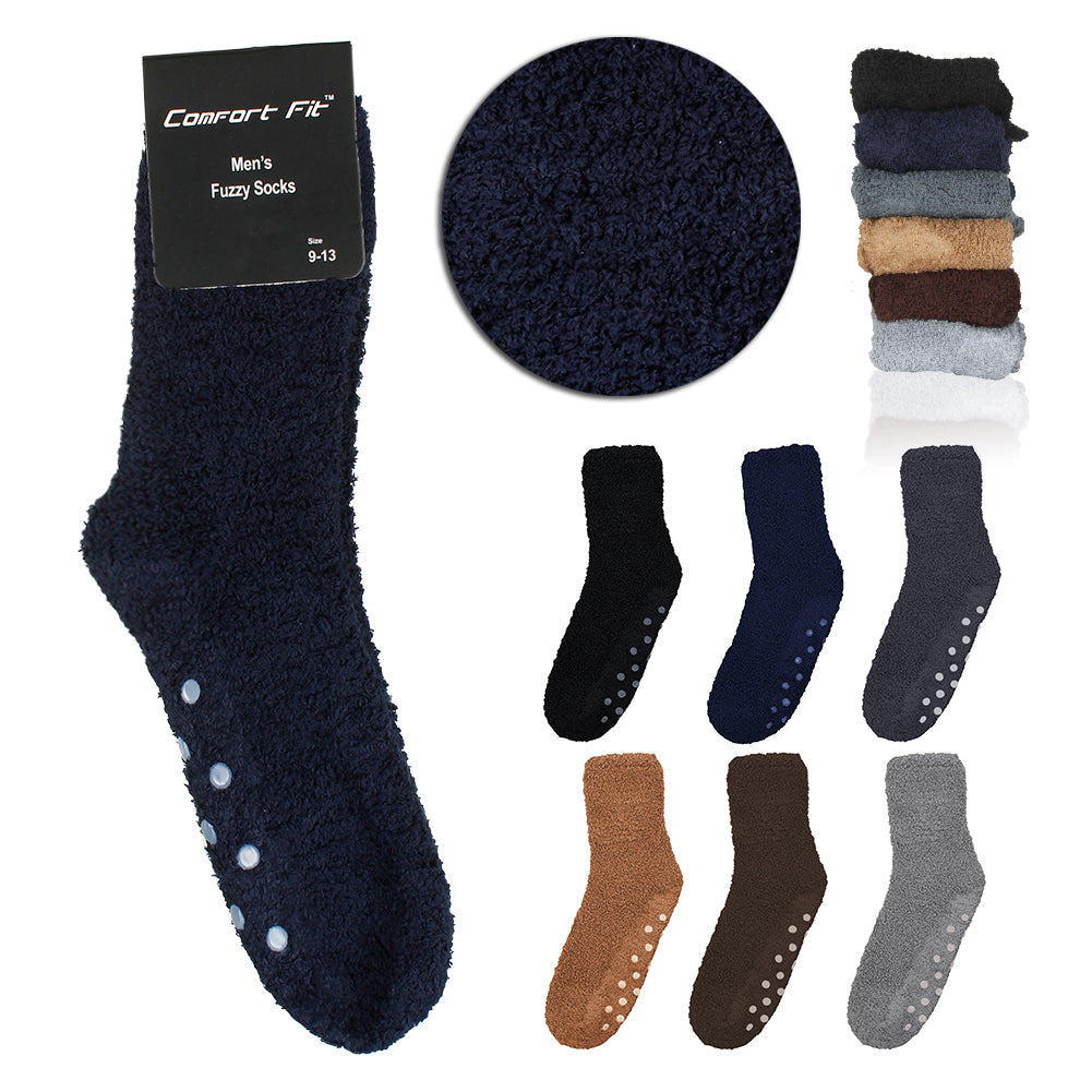 Comfort Fit Men's 4 Pack Dotted Grip Fluffy Winter Sleep Socks