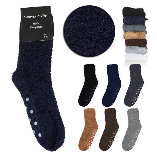 Comfort Fit Men's 4 Pack Dotted Grip Fluffy Winter Sleep Socks