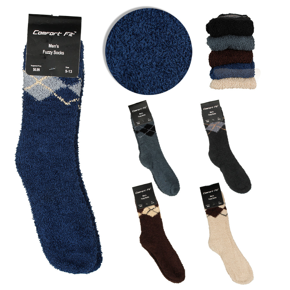 Comfort Fit Men's 4 Pack Argyle Print Fluffy Winter Sleep Socks