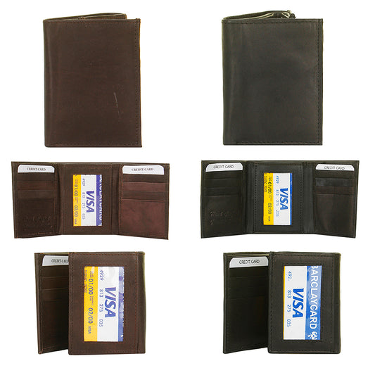 DBFL Men's Genuine Leather Solid ID Window Trifold Wallet