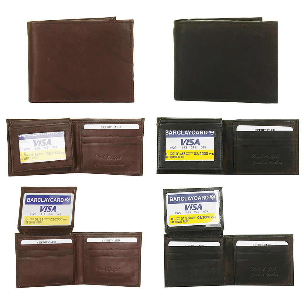 DBFL Men's Genuine Leather Solid Flip ID Bifold Wallet