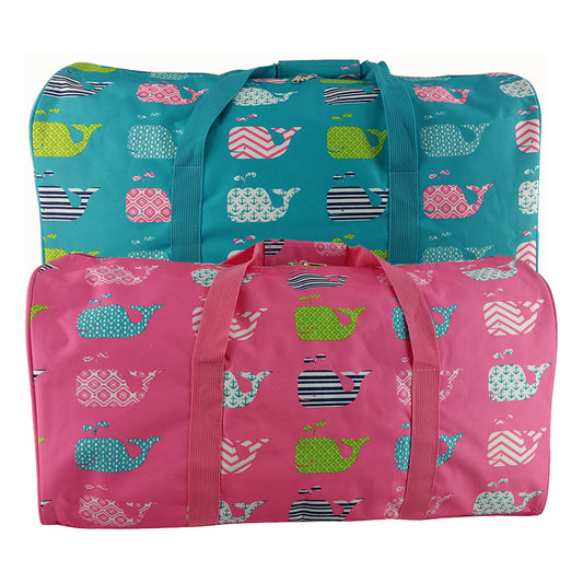 DBFL Light Weight Exterior Compartment Shoulder Strap Whale Printed Duffel Bag