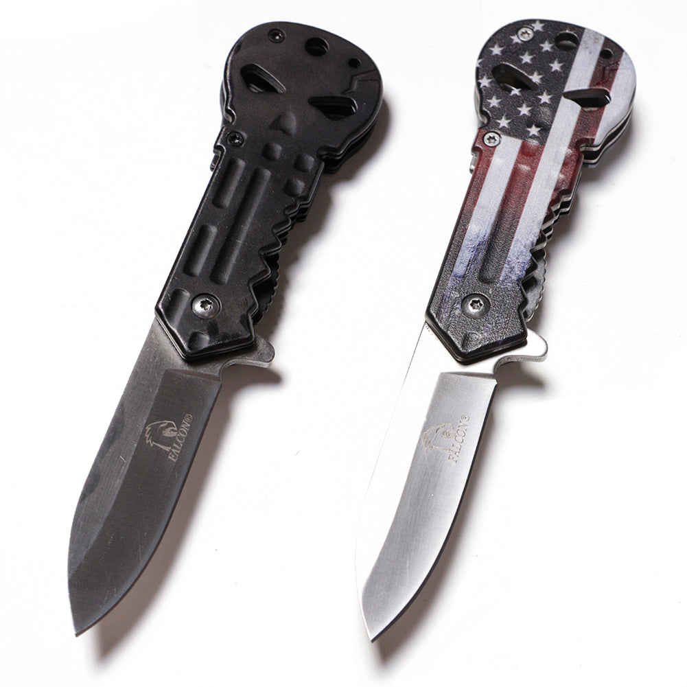Falcon 6” Assisted Spring Opening Skull Tactical Folding Pocket Knife Blade