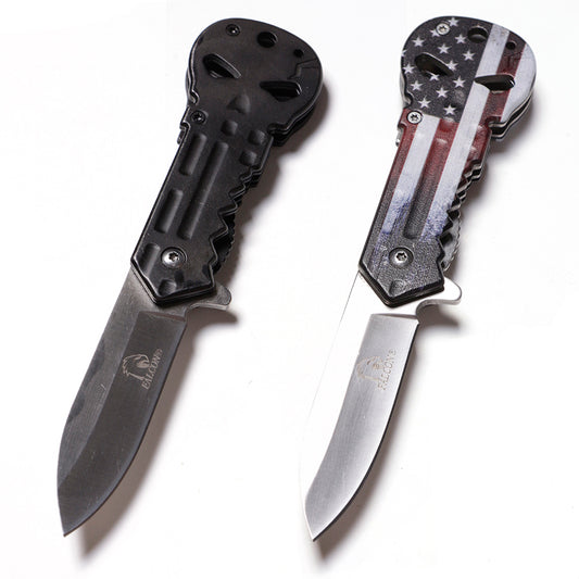 Falcon 6” Assisted Spring Opening Skull Tactical Folding Pocket Knife Blade