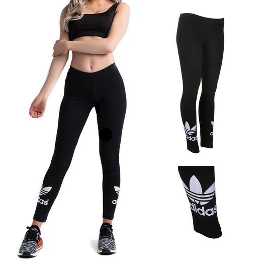 Adidas Ladies Black Trefoil Logo Graphic Active Leggings