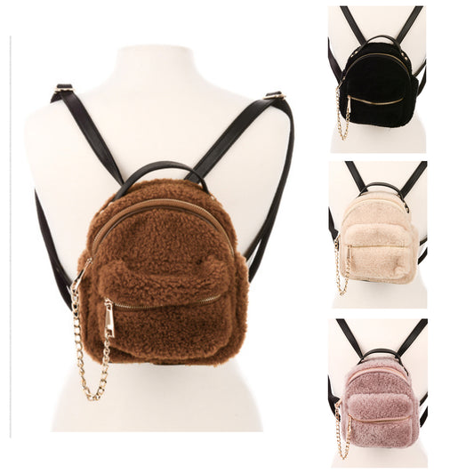 DBFL Fame Accessories Faux Shearlif Mini Teddy Bear Backpack