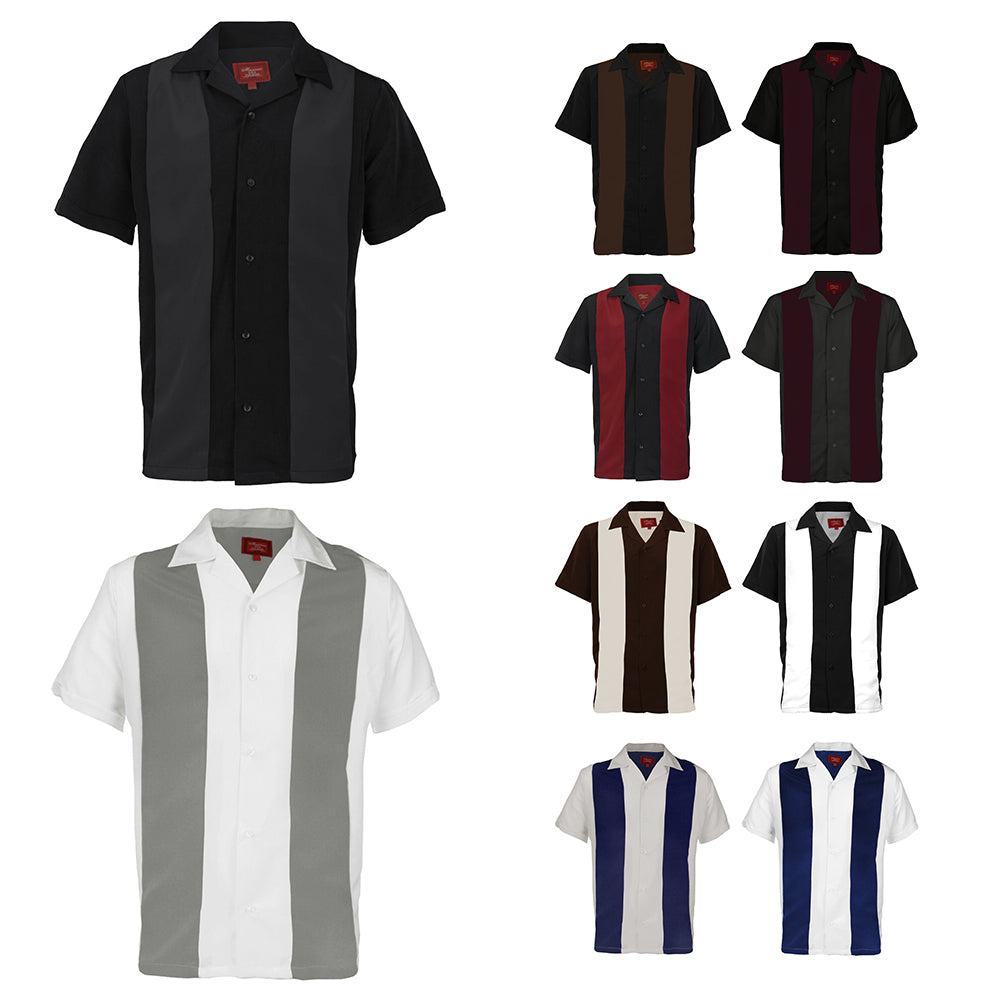 DBFL Men's Two Tone Short Sleeve Button Up Casual Retro Bowling Dress Shirt
