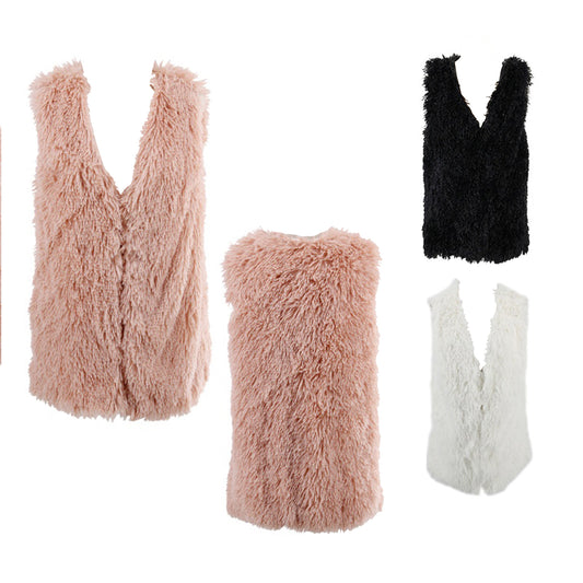 DBFL Justin & Taylor Women's Button Front Faux Fur Vest