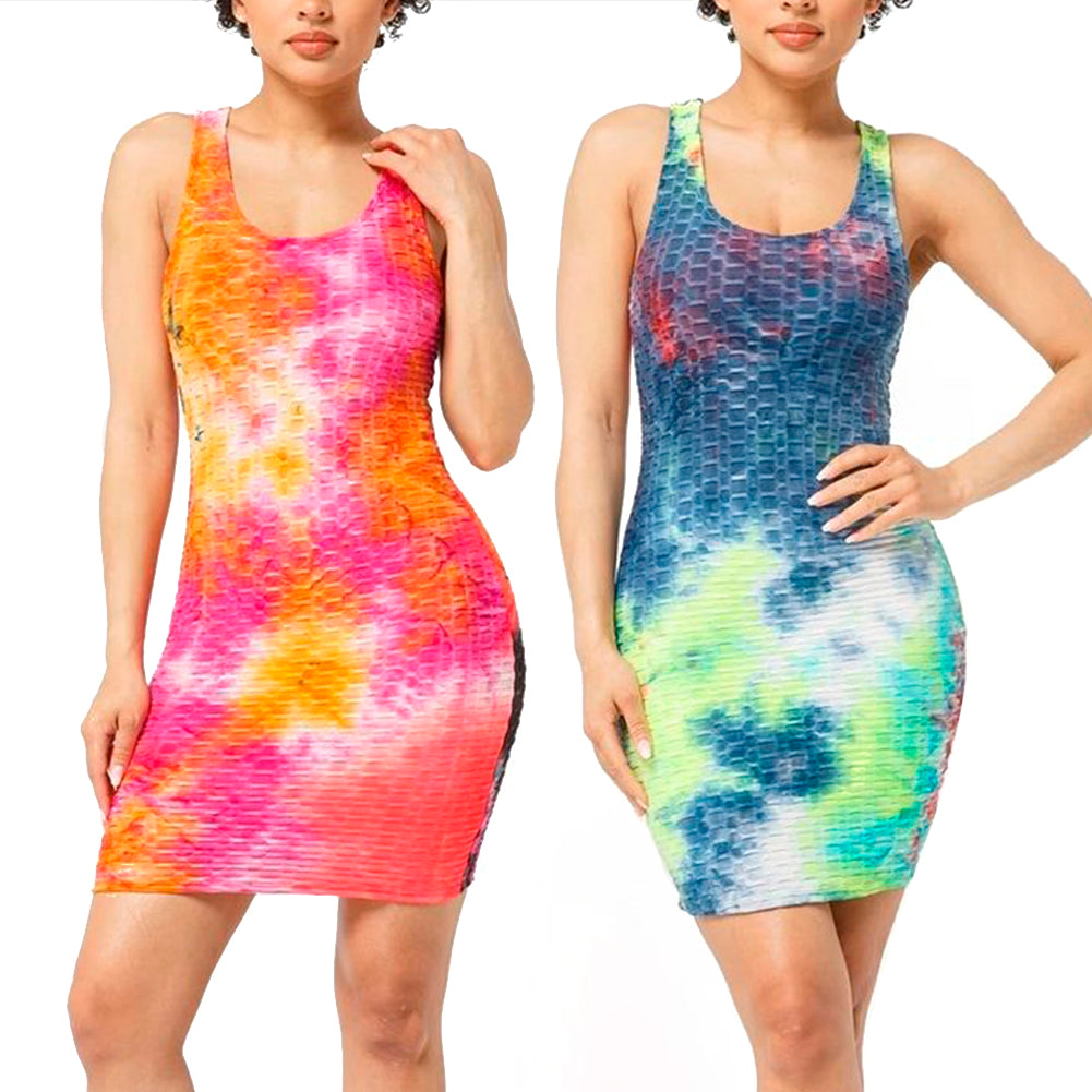 Women's Bodycon Dress Tie-Dye Honeycomb Jacquard Tank Top Sleeveless Dress