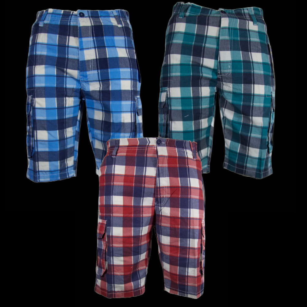 Men's Cargo Shorts Plaid Checkered Multi Pocket Casual Lightweight Button Shorts