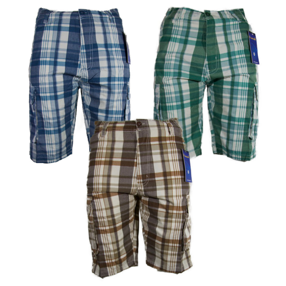 Men's Plaid Cargo Shorts Checkered Multi Pocket Casual Lightweight Button Shorts