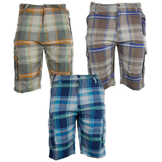 Men's Plaid Cargo Shorts Checkered Multi Pocket Lightweight Casual Button Shorts