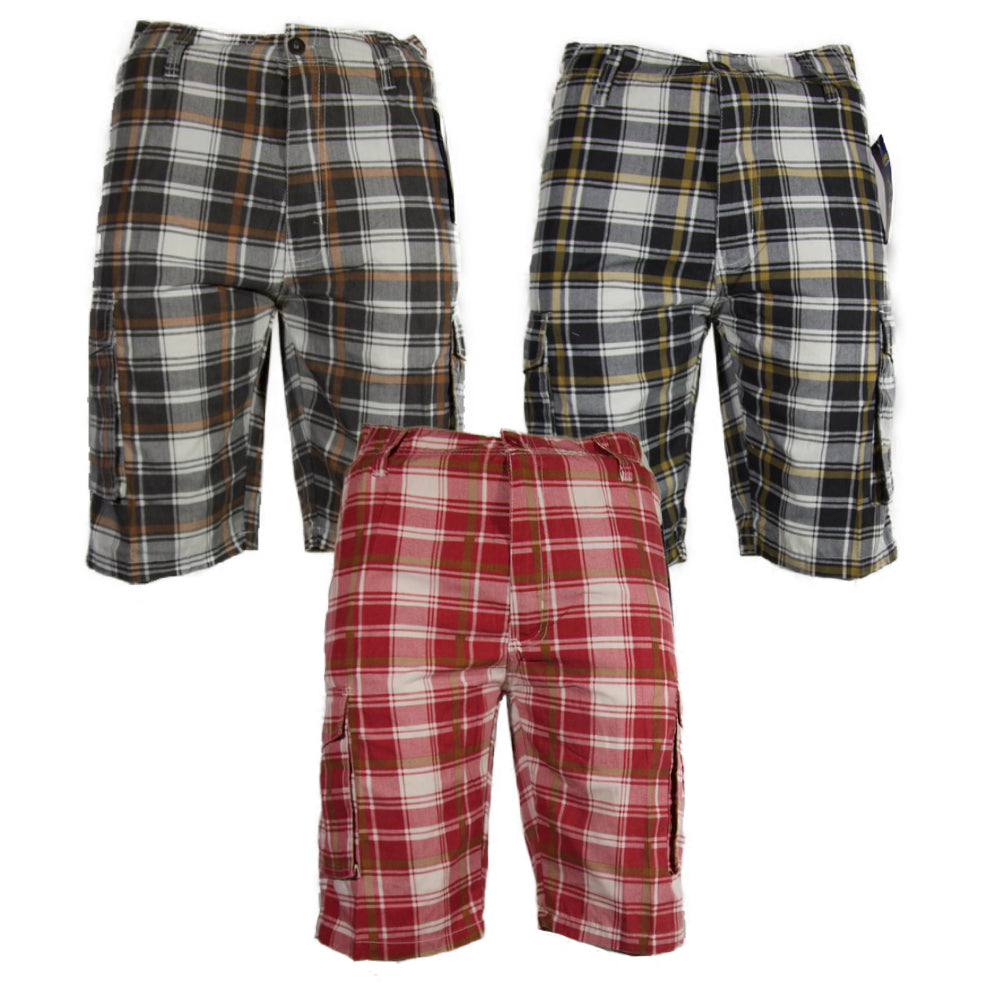 Men's Cargo Shorts Plaid Checkered Lightweight Multi Pocket Casual Button Shorts