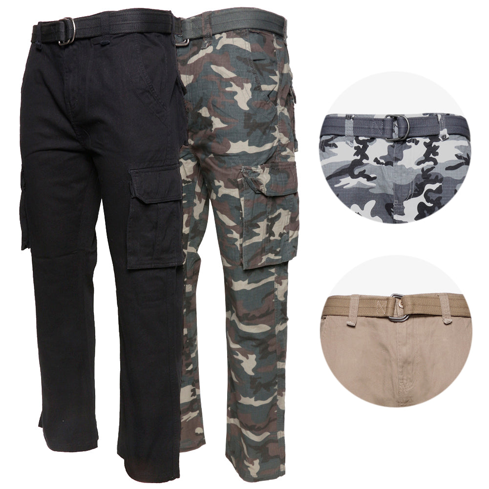 Mens Cargo Camo Pants Button Multi Pocket Lightweight Cotton Army Regular Fit