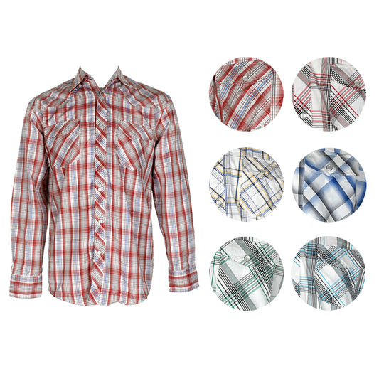 DBFL Liquid West Men's Long Sleeve Western Snap Front Plaid Shirt