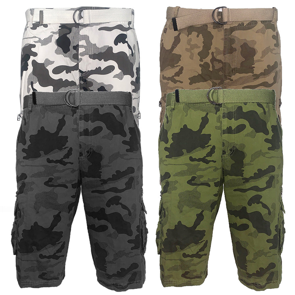 Men's Cargo Shorts Camo Color Classic Fit Cotton Multi Pocket Casual Shorts