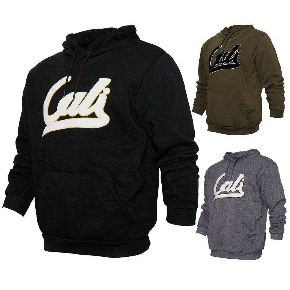 Mens Pullover Sweatshirt Hoodie Fleece Lining Front Embroidered Sherpa Cali