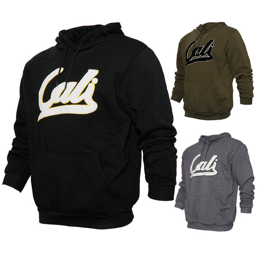 Mens Pullover Sweatshirt Hoodie Fleece Lining Front Embroidered Sherpa Cali