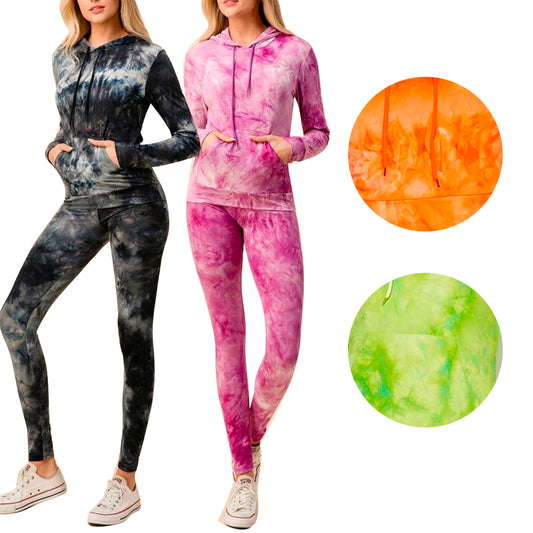 Women's Legging & Hoodie Set Tie-Dye Pattern Active Tracksuit Fitness Gym Set