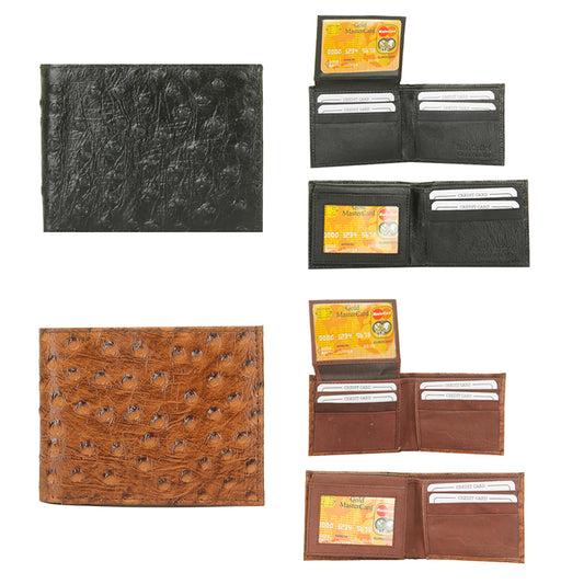 DBFL Men's Genuine Leather Ostrich Embossed Flip ID Bifold Wallet