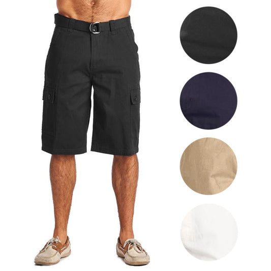 Men's Cotton Cargo Shorts Multiple Pockets Belt Casual Lose Fit