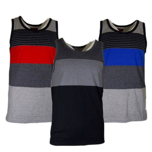 Men's Tank Top Horizontal Multi Stripe Sleeveless T-Shirt Red, Blue, Grey