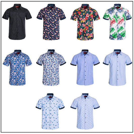 Men's Short Sleeve Shirt Button Down Casual Modern Fit Cotton Print