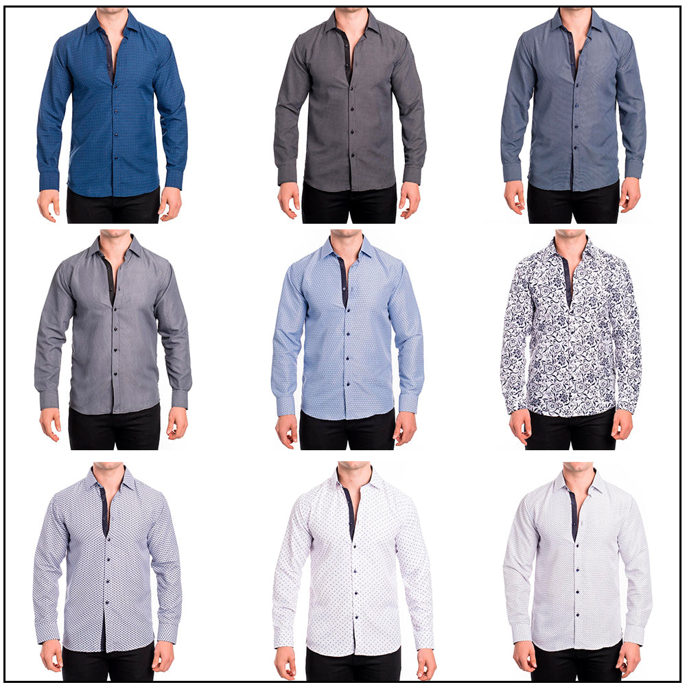 Men's Cotton Dress Shirt Button Long Sleeve Modern Fit Print