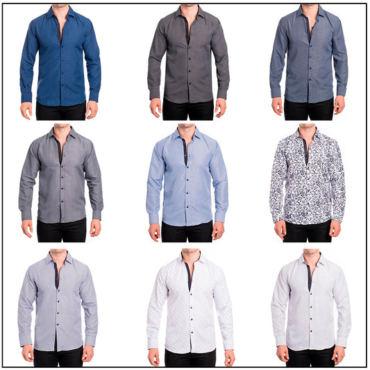 Men's Cotton Dress Shirt Button Long Sleeve Modern Fit Print