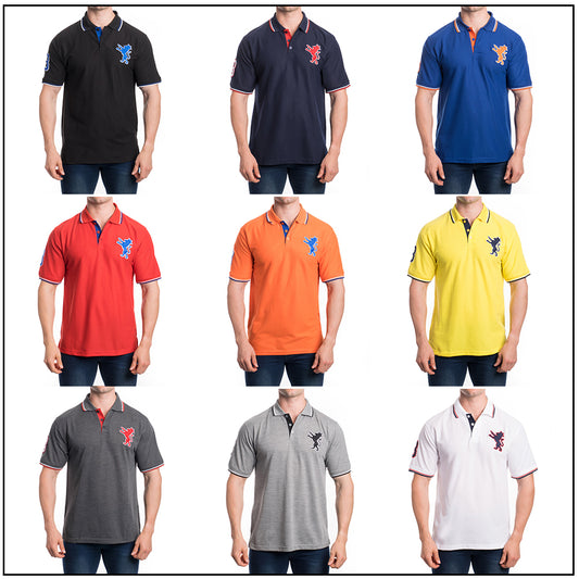 Mens Cotton Polo Shirt Casual Embroidered Short Sleeve Modern Fit DBFL