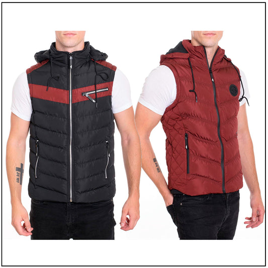 Mens Puff ZipUp Vest With Zipper Pockets Drawstring Hoodie