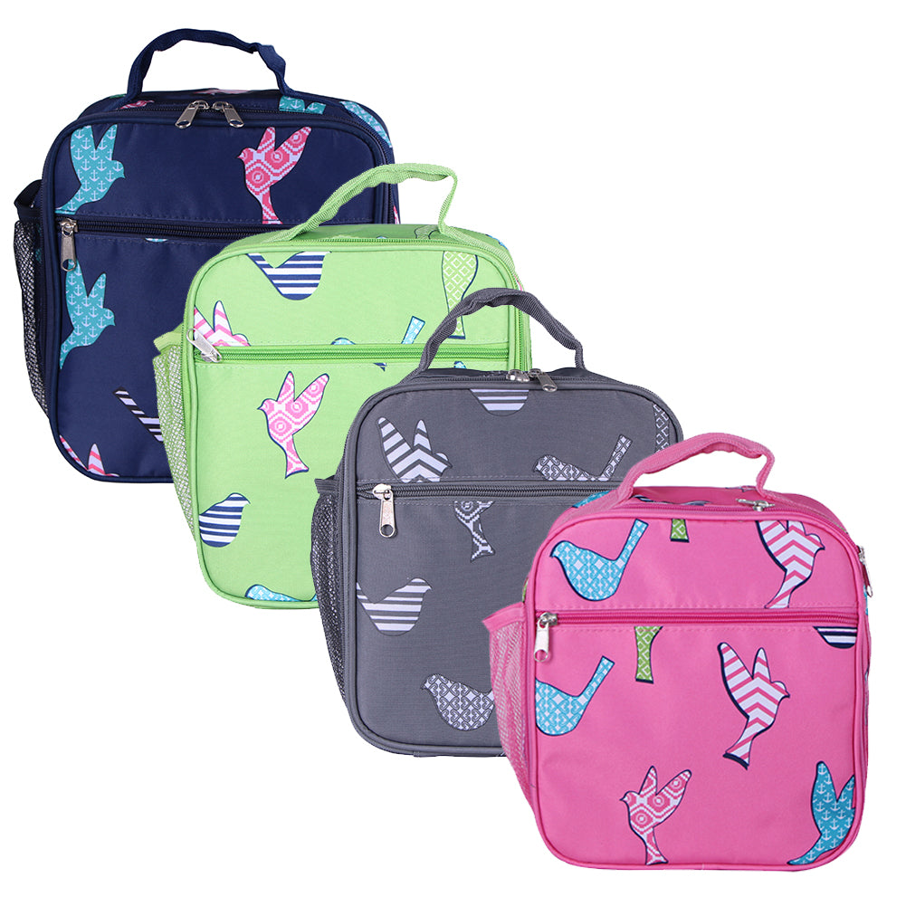 DBFL Mesh Side Pocket Mylar Interior Insulated Bird Printed Lunch Bag