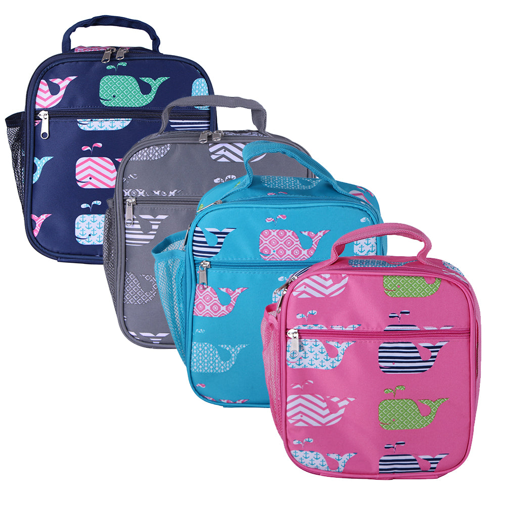 DBFL Mesh Side Pocket Mylar Interior Insulated Whale Printed Lunch Bag