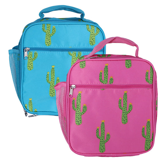 DBFL Mesh Side Pocket Mylar Interior Insulated Cactus Printed Lunch Bag