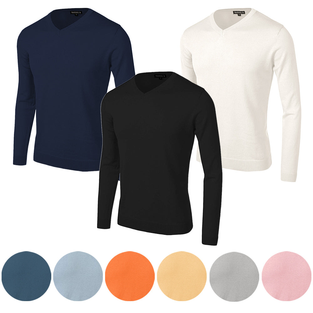Men's Long Sleeve Sweater V Neck Casual Cotton Blend Classic Fit Pullover Top