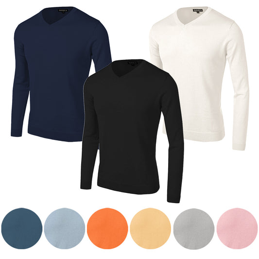 Men's Long Sleeve Sweater V Neck Casual Cotton Blend Classic Fit Pullover Top