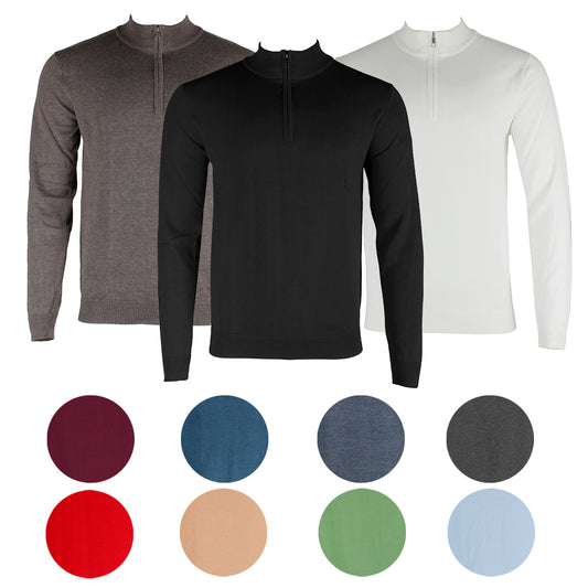 Men's Quarter Zip Sweater Long Sleeve Quarter Zip Up Mock Neck Cotton Blend Pullover Top