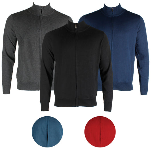 Daniel K Men's Long Sleeve Cotton Blend Mock Neck Full Zip Cardigan Sweater