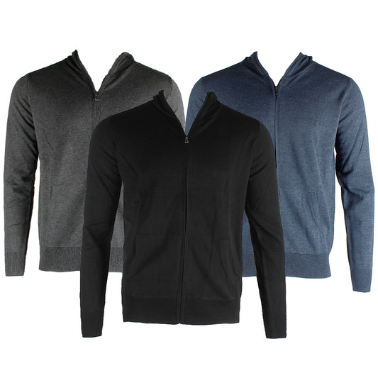 Daniel K Men's Long Sleeve Cotton Blend Hooded Full Zip Cardigan Sweater