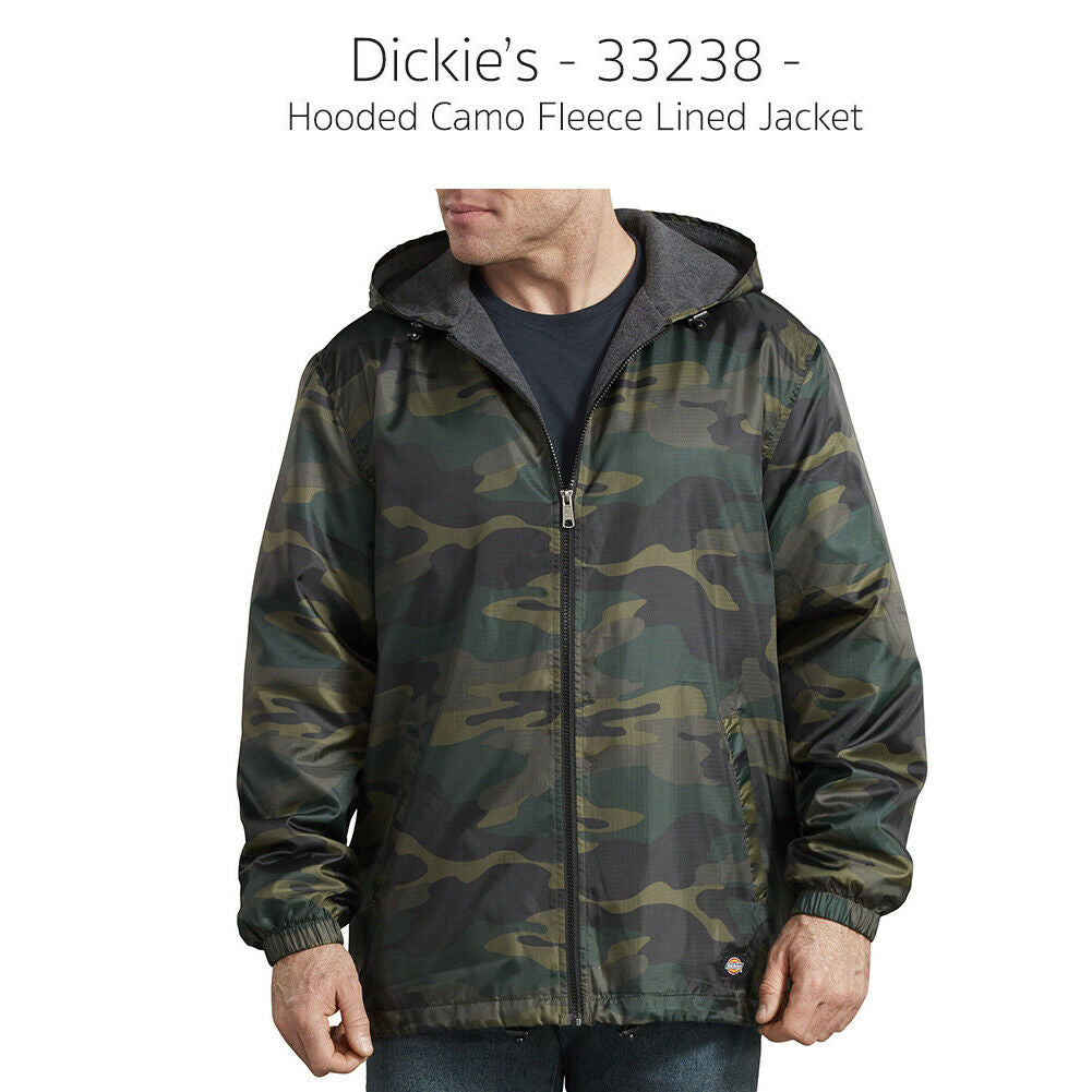 Dickies Men's 33238 Hooded Camo Fleece Lined Zip Up Jacket