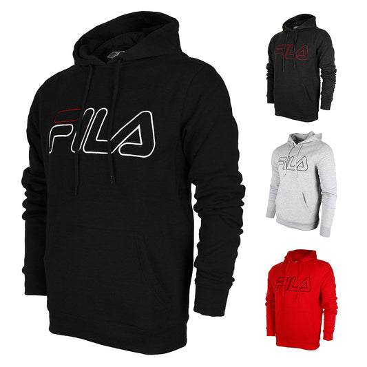 Fila Men's Outlined EmbroideGrey Logo Front Pocket Heavy Fleece Hoodie