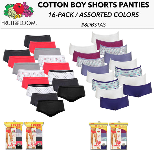 Fruit Of The Loom Ladies 16 Pack Ravel-free Cotton Boy Short Panties