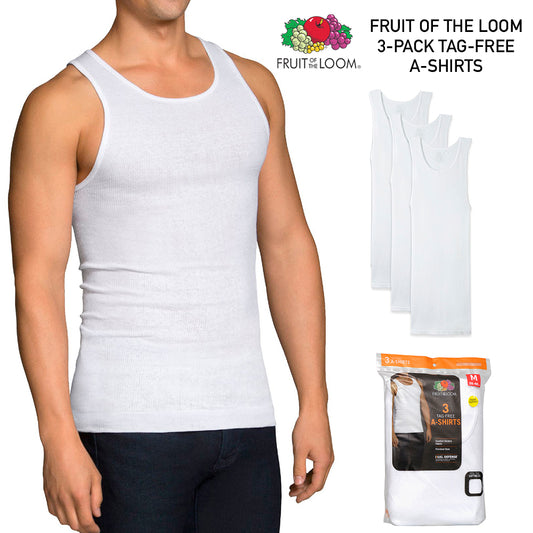 Fruit of The Loom Men's 3 Pack Dual Defense Tag-Free Finished Hem A Shirts