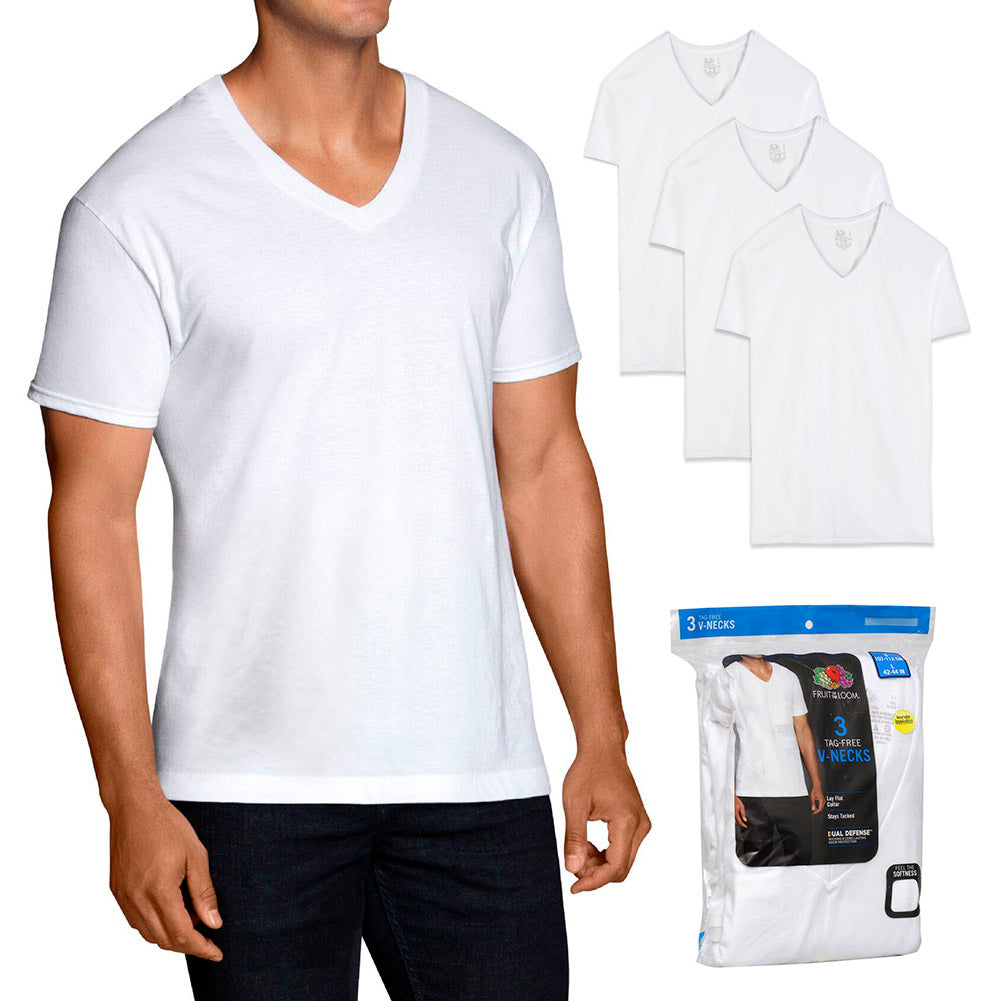 Fruit of The Loom Men's 3 Pack Casual Wear Dual Defense Tag-Free V Neck T Shirts