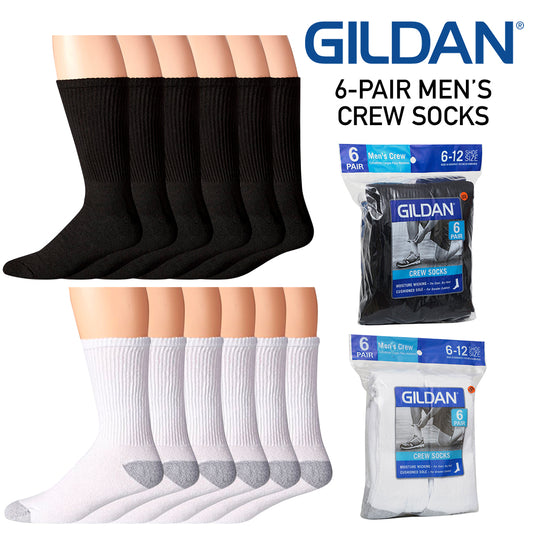 Gildan Adult Platinum Men's 6 Pack Moisture Wicking Sports Crew Socks