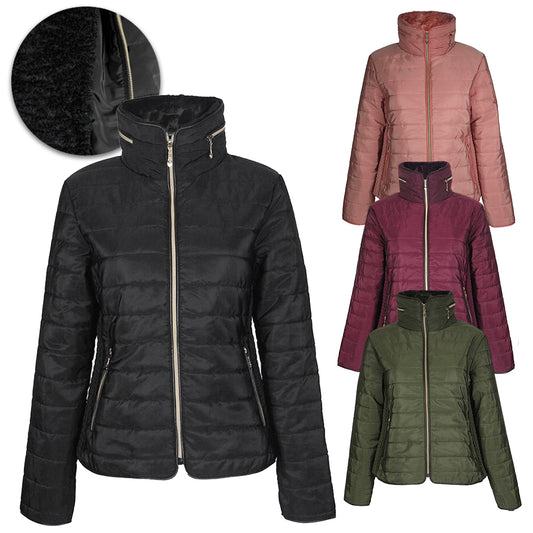 Han Ton Women's Waist Length Concealed Hood Lined Quilted Puffer Jacket Coat