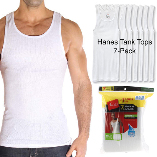Hanes Men's 7 Pack Tagless Comfortsoft Cotton Tank A Shirt
