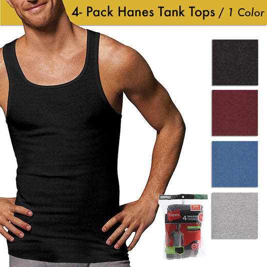 Hanes Men's 4 Pack Tagless Comfortsoft Cotton Ribbed Tank Top