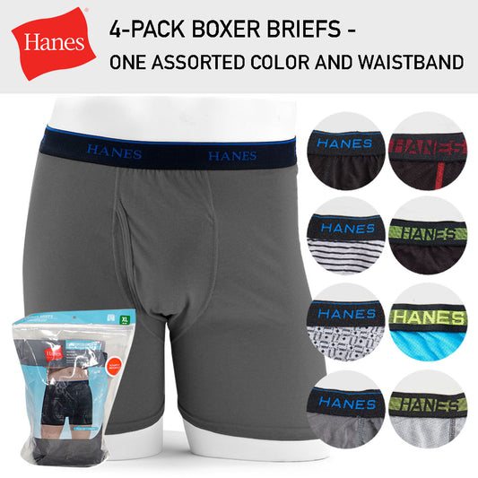 Hanes 4-Pack Men's Boxer Briefs Tagless Regular Length Fit One Assorted Color