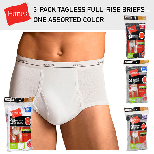 Hanes 3-Pack Men's Briefs Tagless ComfortSoft Full-Rise Fit Assorted Colors